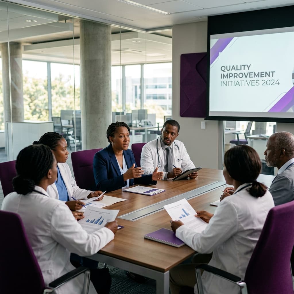 Healthcare professionals discussing quality
